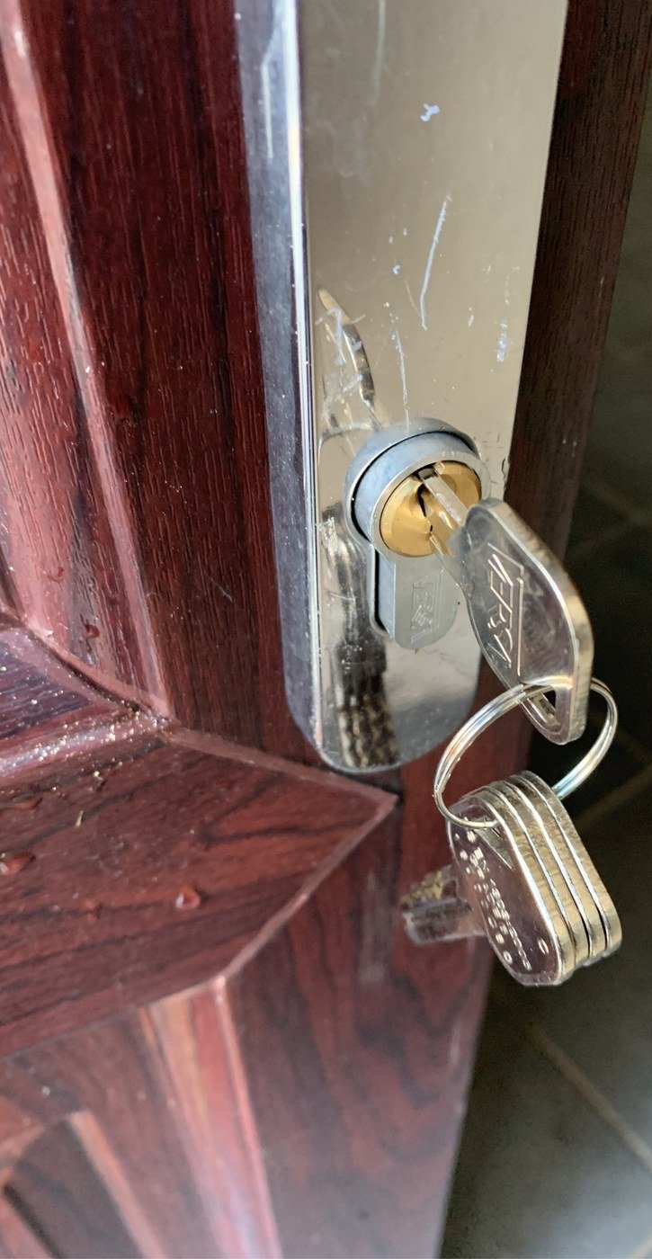 Keys in a freshly serviced door lock in Victoria